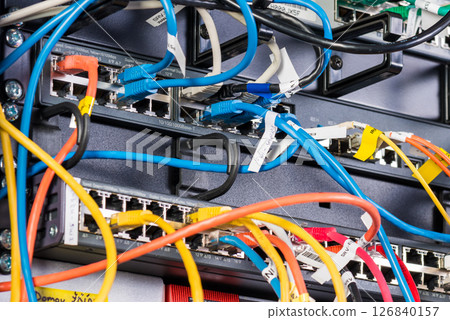 Server with patch cables plugged in ethernet ports 126840157