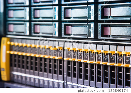 Array of data storage hard drives in internet data center Array of data storage hard drives in internet data center 126840174