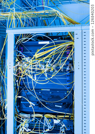optical cables connected to internet service provider data switc 126840203