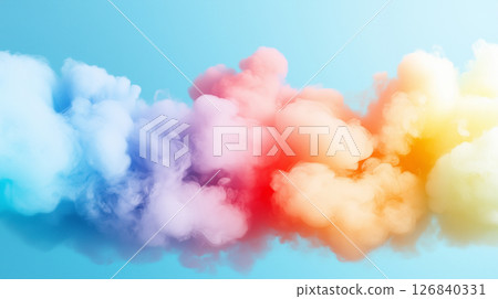 Colorful smoke floating on a light blue background 126840331