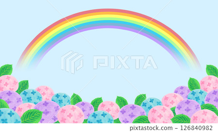 七色彩虹和繡球花的背景圖 126840982