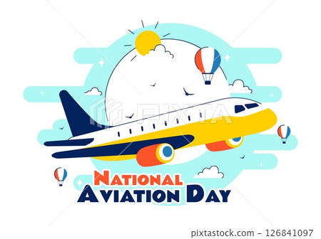 National Aviation Day Vector Illustration with an Airplane and Sky Blue Background to Celebrate the First Successful Airplane and Controlled Flight National Aviation Day Vector Illustration with an Airplane and Sky Blue Background to Celebrate the First Successful Airplane and Controlled Flight 126841097