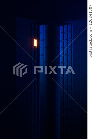 Urban building at night, modular building,3d Urban building at night, modular building,3d 126841307