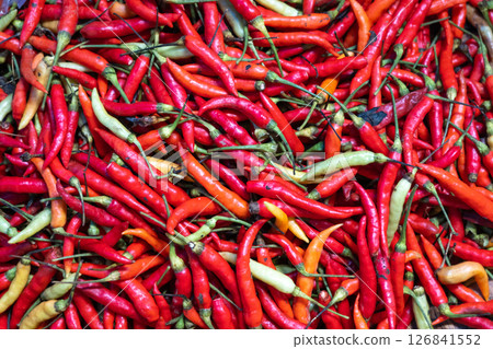 Chili peppers at Bolu market in Rantepao, Toraja, Sulawesi, Indonesia 126841552