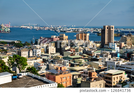 Aerial view of Kaohsiung city and harbor in Southern Taiwan 126841736