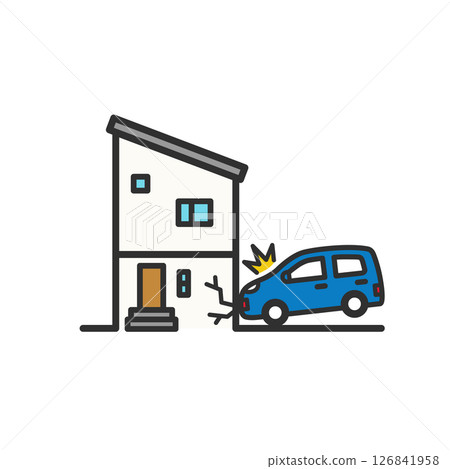 碰撞事故造成的損壞房屋插圖 126841958