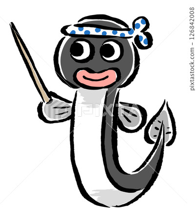 A mascot eel giving a lecture using a pointer 126842008