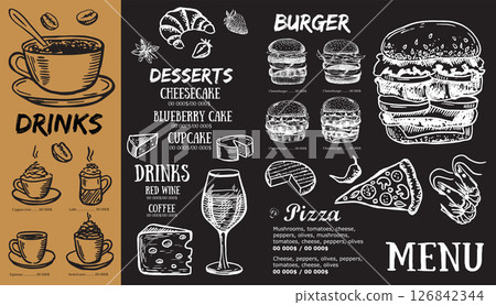 Restaurant cafe menu, template design. Food flyer. Restaurant cafe menu, template design. Food flyer. 126842344