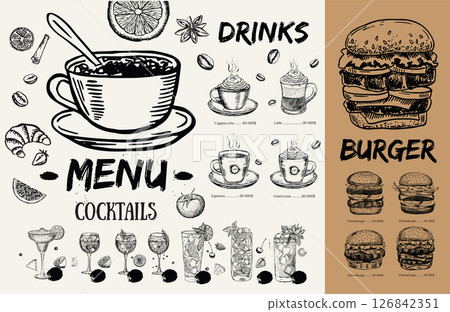 Restaurant cafe menu, template design. Food flyer.	 126842351