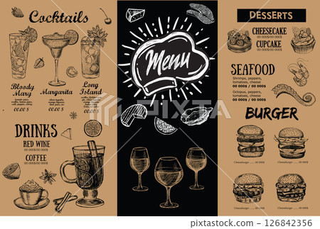 Restaurant cafe menu, template design. Food flyer. Restaurant cafe menu, template design. Food flyer. 126842356