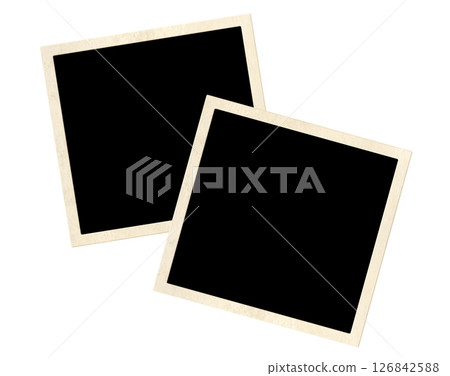 Two retro photo frame. Nostalgic scrapbooking style. Mock up template. Copy space for text. Isolated on white background Two retro photo frame. Nostalgic scrapbooking style. Mock up template. Copy space for text. Isolated on white background 126842588