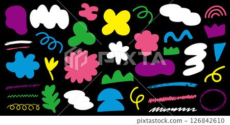 Handwritten doodle shape blob set POP black background 126842610