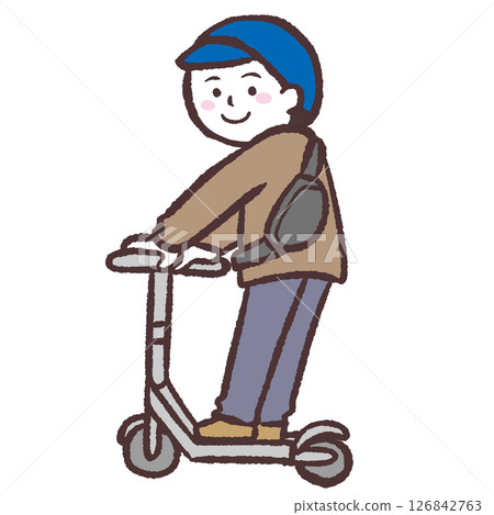 一名男子騎著浮板並看著相機的插圖 一名男子騎著浮板並看著相機的插圖 126842763