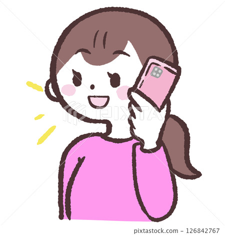 Illustration of a woman talking on a smartphone 126842767