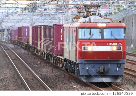 EH500 electric locomotive pulling a freight train on the Joban Line 126843589