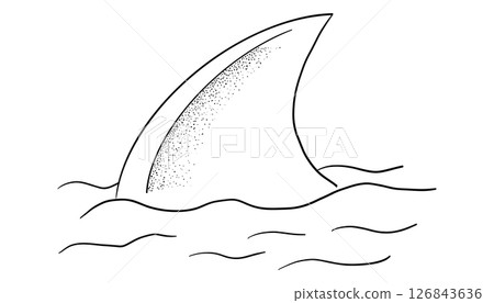Shark fin sketch with water tattoo. Simple line silhouette dolphin or shark fin underwater. Vintage nautical retro textured shape. Shark fin sketch with water tattoo. Simple line silhouette dolphin or shark fin underwater. Vintage nautical retro textured shape. 126843636