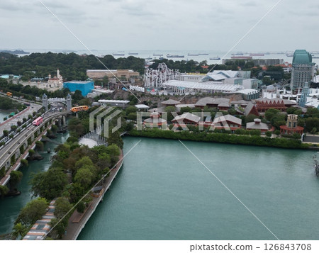 Aerial view of the waterfront road near the port of Singapore 126843708