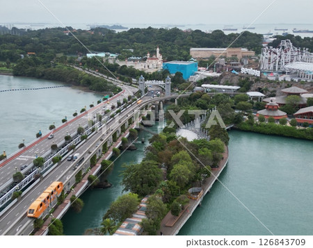 Aerial view of the waterfront road near the port of Singapore 126843709