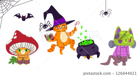 Cute pet characters in Halloween costumes Cute pet characters in Halloween costumes 126844021