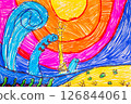 Monument in city Sevastopol in sea with waves made by child using felt tip pens or markers painting 126844061