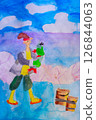 Emelia character and pike fish made by child using watercolor painting in naive style 126844063