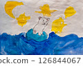 White bear on ice floe made by child using watercolors painting 126844067