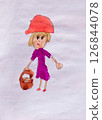 Child's drawing of Little Red Riding Hood with a basket using watercolor on white paper 126844078