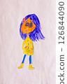 Sad girl with blue hair made by child using felt tip pens painting in naive style 126844090