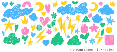 Crayon doodle sticker set Crayon doodle sticker set 126844168