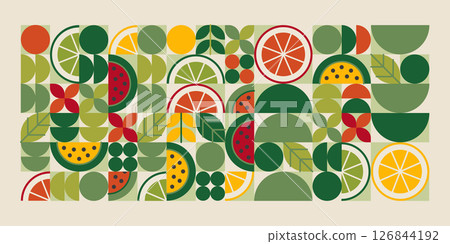 Green geometric fruit slices pattern 126844192