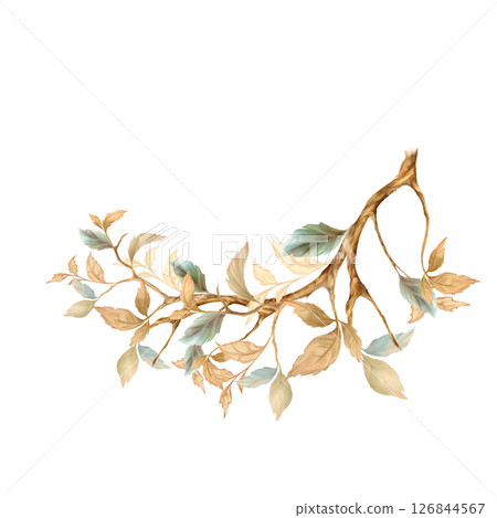 Hand-Drawn Autumn Branch with Leaves 126844567