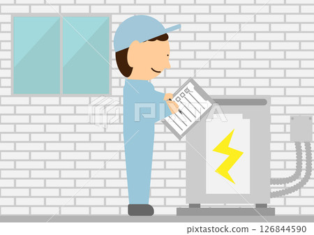 Image of a contractor inspecting a home battery 126844590