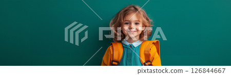 Young student smiles brightly in colorful autumn clothing, created with AI 126844667