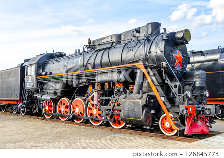 Black classic vintage retro train trains steam locomotive locomotives Belarus. Black classic vintage retro train trains steam locomotive locomotives Belarus. 126845773