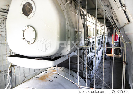 Inside a classic vintage retro train steam locomotive in Belarus. 126845803