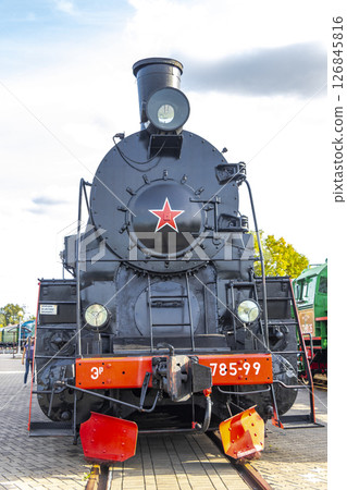 Black classic vintage retro train trains steam locomotive locomotives Belarus. Black classic vintage retro train trains steam locomotive locomotives Belarus. 126845816