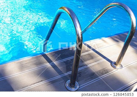 Metal stair railing by the pool garden in Brest Belarus. 126845853