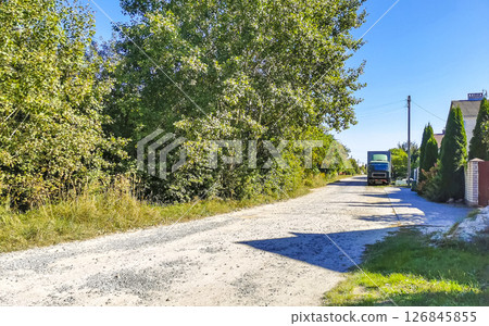 Walking in nature countryside on forest path trail Brest Belarus. 126845855