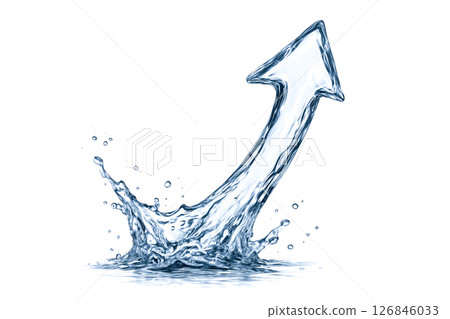 Upward splash arrow represents rising global water consumption, resource demand, climate change, shortage, environmental impact, clean water crisis, sustainability, world trend Upward splash arrow represents rising global water consumption, resource demand, climate change, shortage, environmental impact, clean water crisis, sustainability, world trend 126846033