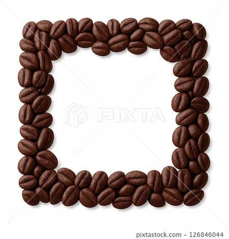 Square frame made from roasted coffee beans on white background, border template for cafe menu, food blog, advertising, morning energy, natural aroma Square frame made from roasted coffee beans on white background, border template for cafe menu, food blog, advertising, morning energy, natural aroma 126846044