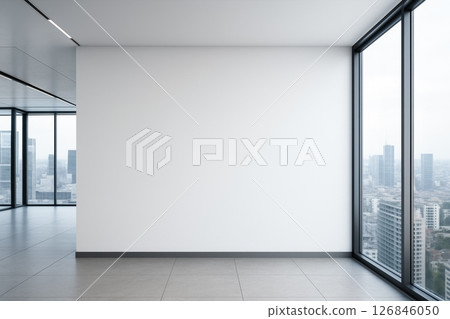 Empty white wall in modern city office, minimal interior, large windows with cityscape view, contemporary business workspace, copy space, real estate Empty white wall in modern city office, minimal interior, large windows with cityscape view, contemporary business workspace, copy space, real estate 126846050
