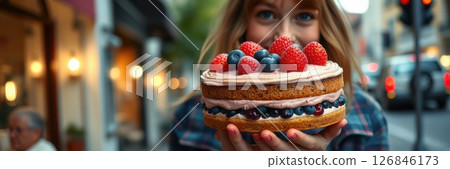 cake, woman, raspberries 126846173