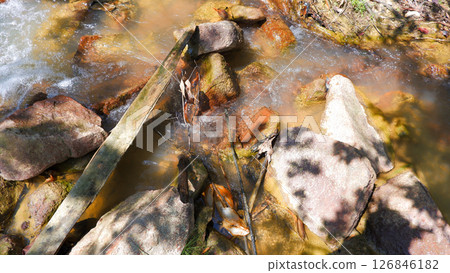 Tropical Stream with Flowing Water over Mossy Rocks Tropical Stream with Flowing Water over Mossy Rocks 126846182