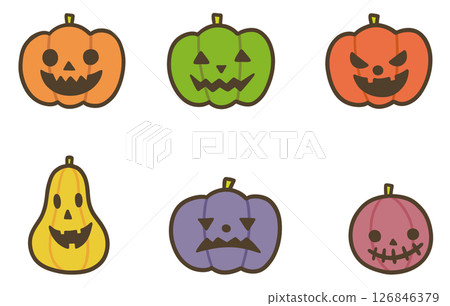 Colorful cute jack-o'-lantern illustration set (Halloween material) Colorful cute jack-o'-lantern illustration set (Halloween material) 126846379