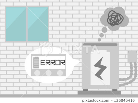 Image showing an error message being displayed on the remote control due to a broken home battery 126846416