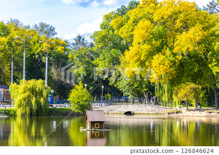 Brest City Park Belarus green nature river lake pond bridge. Brest City Park Belarus green nature river lake pond bridge. 126846624