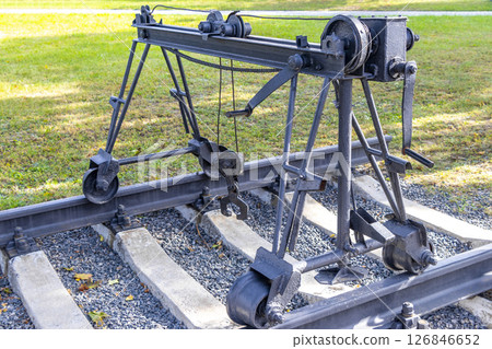 Classic vintage retro train trains steam locomotive railroad equipment Belarus. Classic vintage retro train trains steam locomotive railroad equipment Belarus. 126846652