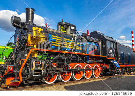 Black classic vintage retro train trains steam locomotive locomotives Belarus. Black classic vintage retro train trains steam locomotive locomotives Belarus. 126846659