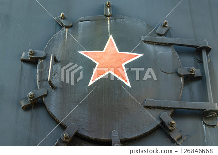Black classic vintage retro train steam locomotive texture pattern Belarus. 126846668