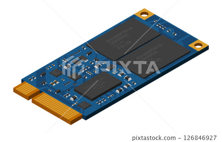 Isometric solid state drive. Drive ssd storage illustration. SSD M.2 illustration. Computer hardware components. Vector illustration 126846927